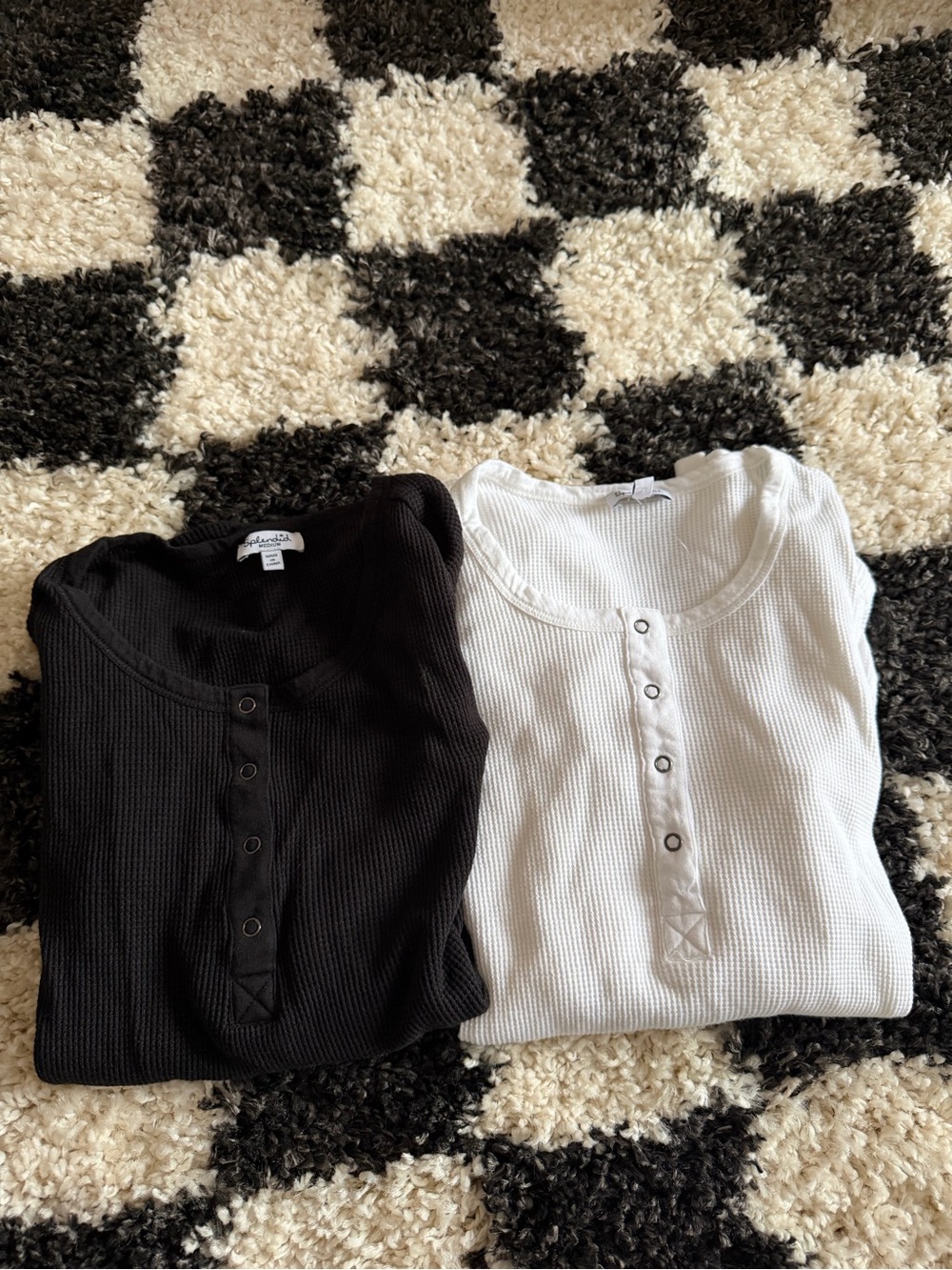 Splendid Black and White Long Sleeve Henley Tops